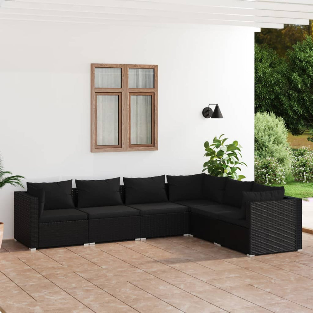 6-delige Loungeset met kussens poly rattan zwart MeubelReus