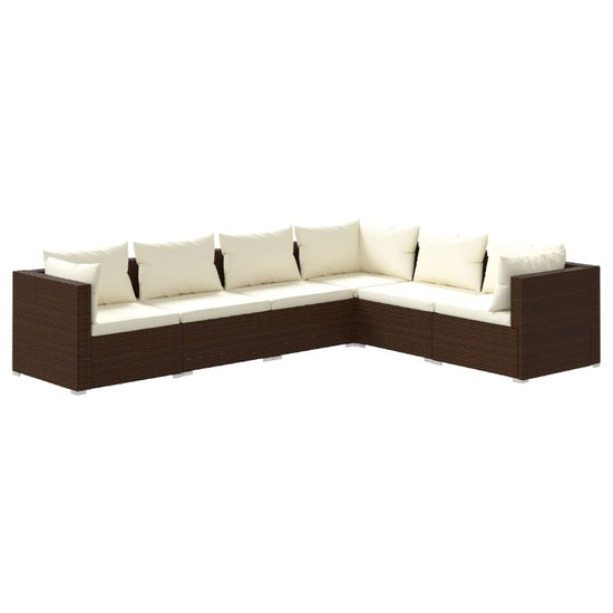 6-delige Loungeset met kussens poly rattan bruin MeubelReus