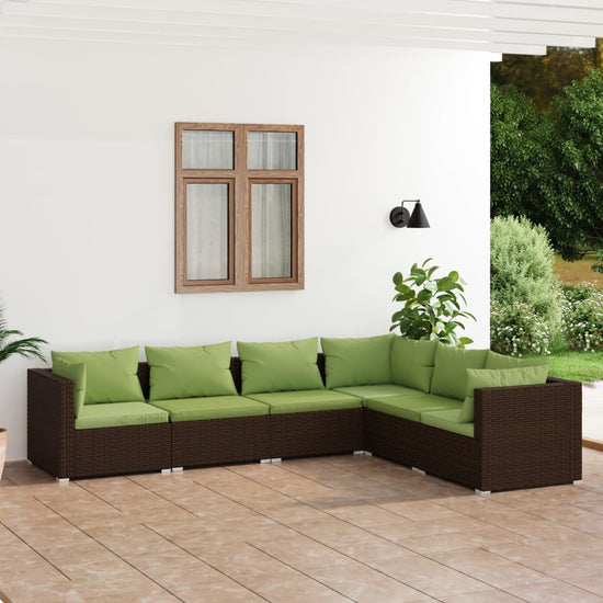 6-delige Loungeset met kussens poly rattan bruin MeubelReus