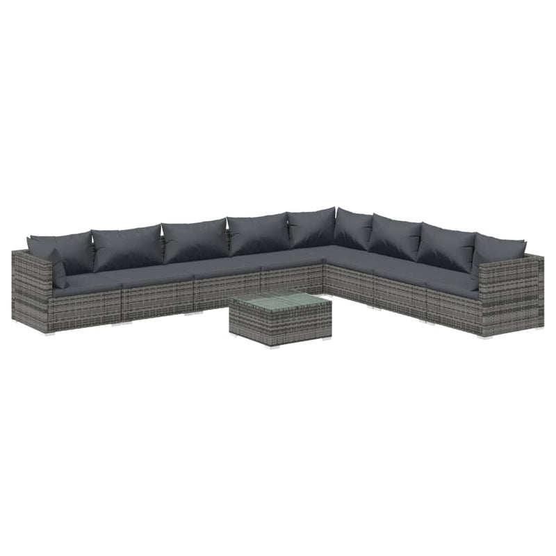 9-delige Loungeset met kussens poly rattan grijs