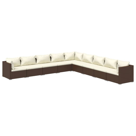 9-delige Loungeset met kussens poly rattan bruin MeubelReus