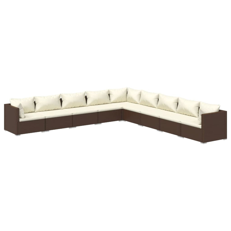 9-delige Loungeset met kussens poly rattan bruin MeubelReus