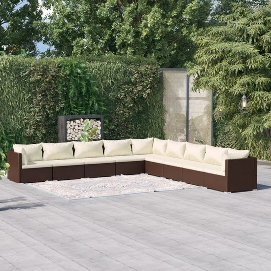 9-delige Loungeset met kussens poly rattan bruin MeubelReus