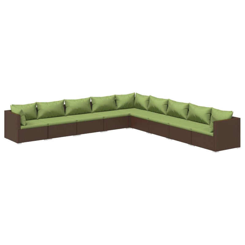 9-delige Loungeset met kussens poly rattan bruin MeubelReus