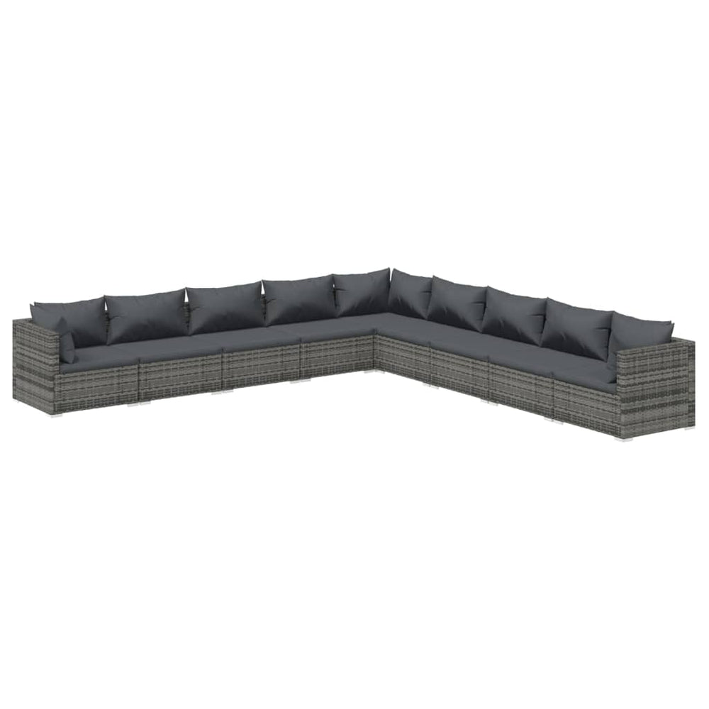 9-delige Loungeset met kussens poly rattan grijs MeubelReus