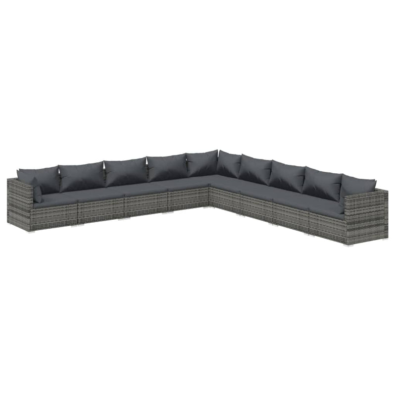 9-delige Loungeset met kussens poly rattan grijs MeubelReus