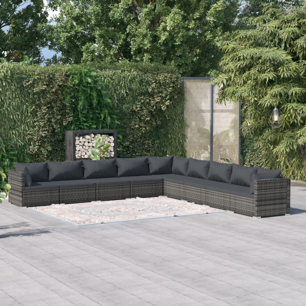 9-delige Loungeset met kussens poly rattan grijs MeubelReus