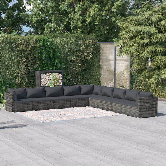 9-delige Loungeset met kussens poly rattan grijs MeubelReus