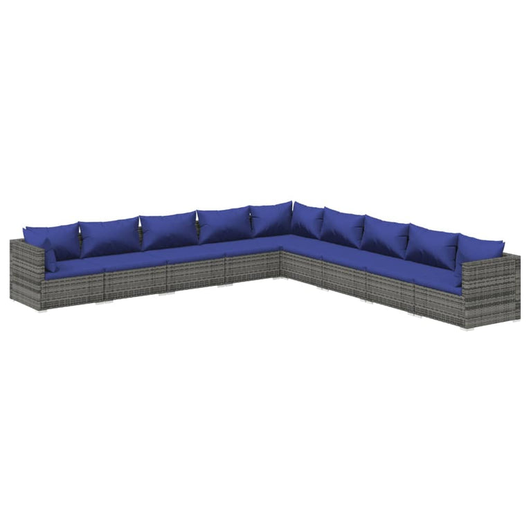 9-delige Loungeset met kussens poly rattan grijs MeubelReus