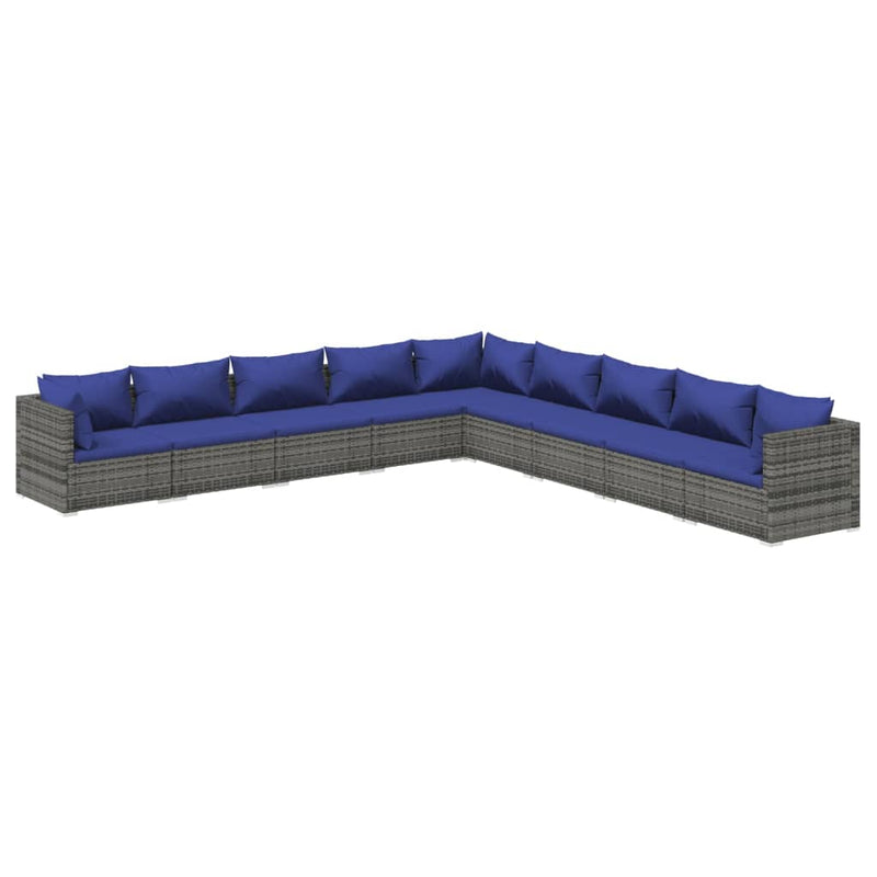 9-delige Loungeset met kussens poly rattan grijs MeubelReus