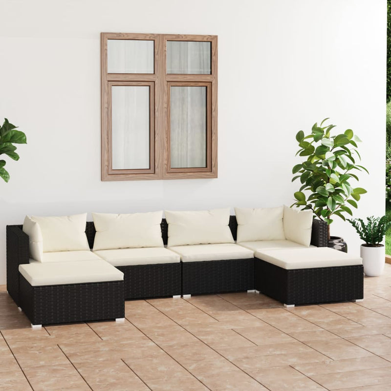 6-delige Loungeset met kussens poly rattan zwart MeubelReus