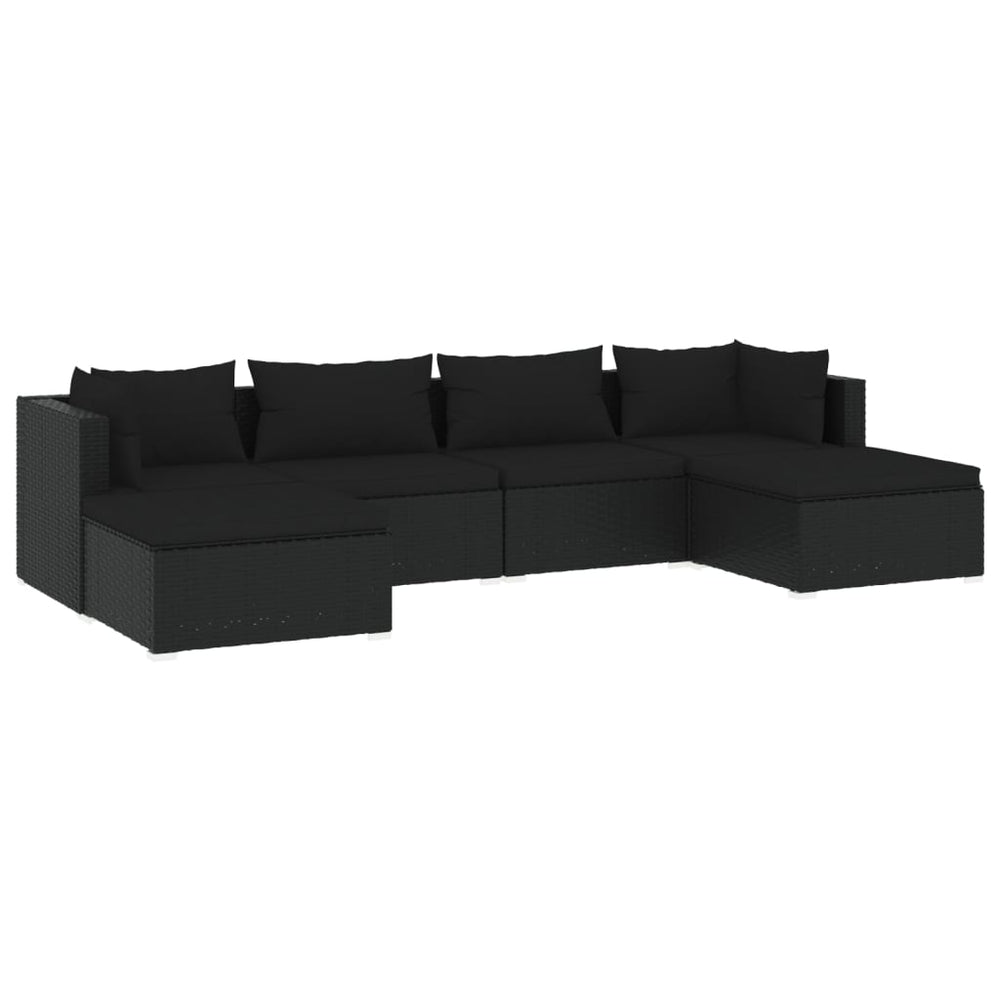 6-delige Loungeset met kussens poly rattan zwart MeubelReus