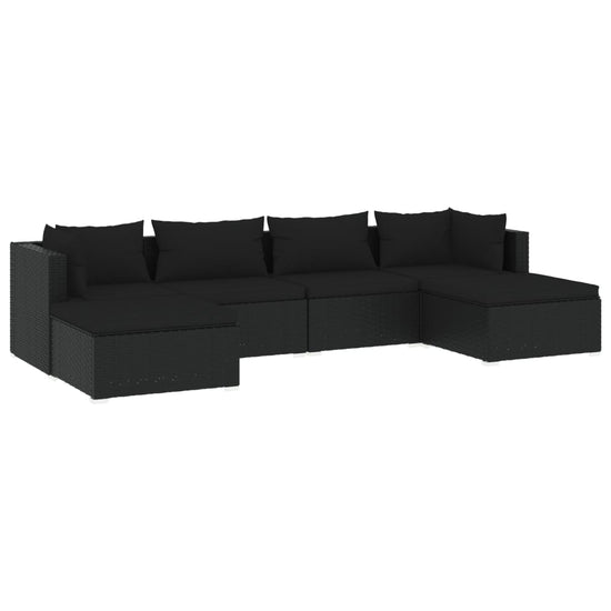 6-delige Loungeset met kussens poly rattan zwart MeubelReus