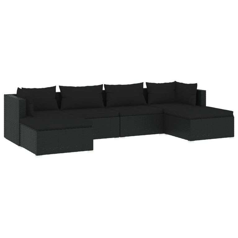 6-delige Loungeset met kussens poly rattan zwart MeubelReus