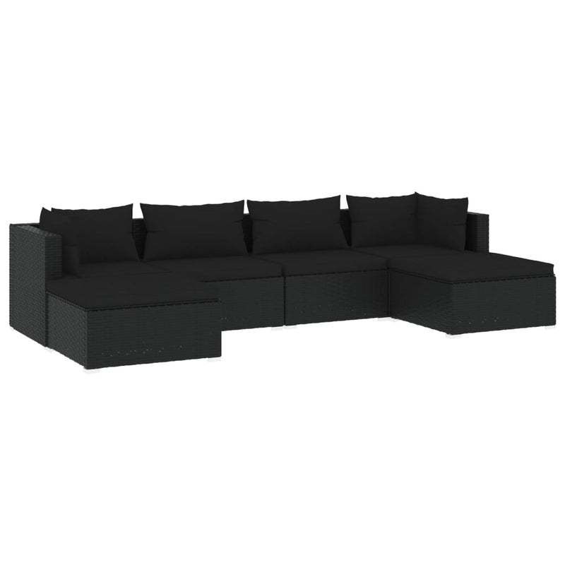 6-delige Loungeset met kussens poly rattan zwart MeubelReus