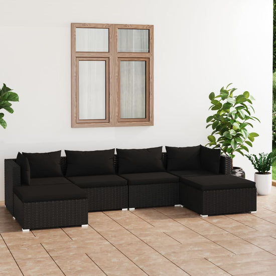 6-delige Loungeset met kussens poly rattan zwart MeubelReus