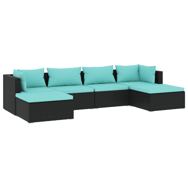 6-delige Loungeset met kussens poly rattan zwart MeubelReus