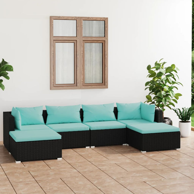 6-delige Loungeset met kussens poly rattan zwart MeubelReus