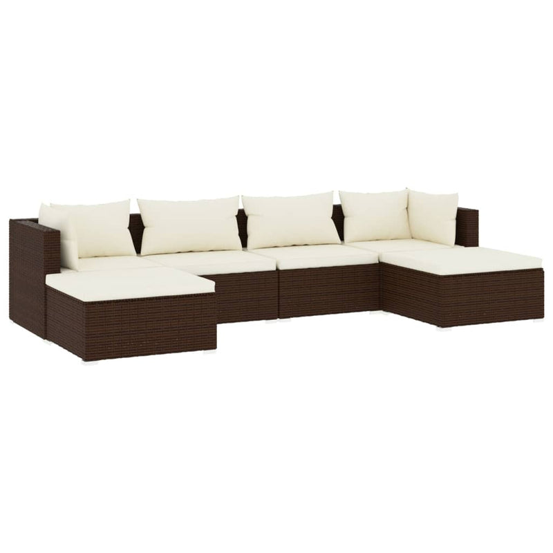 6-delige Loungeset met kussens poly rattan bruin MeubelReus