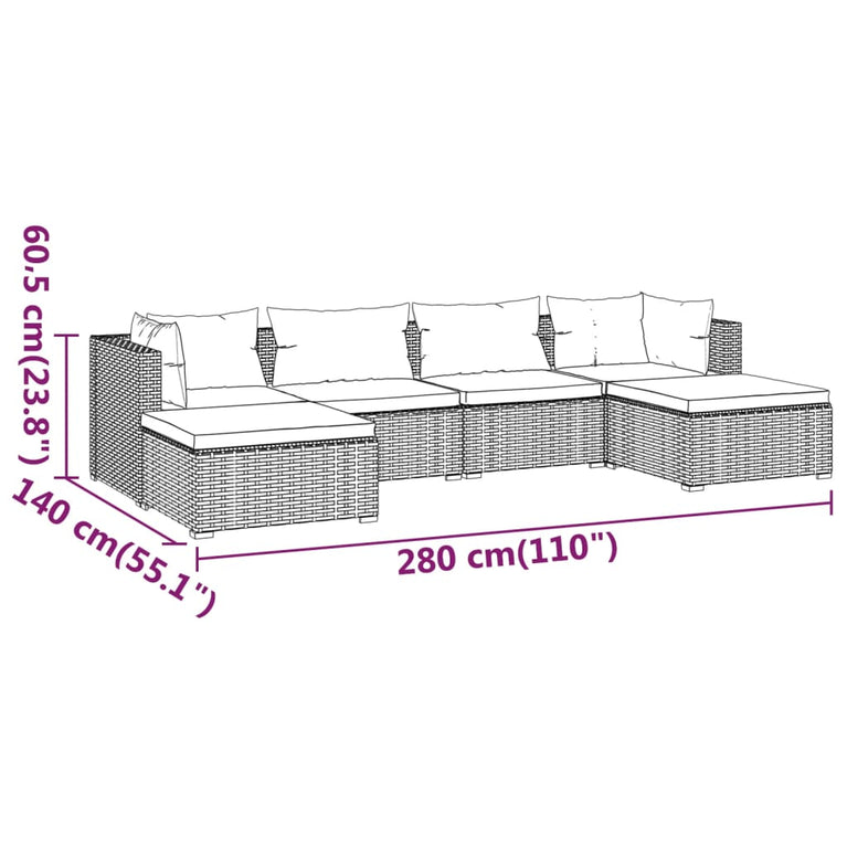 6-delige Loungeset met kussens poly rattan bruin MeubelReus