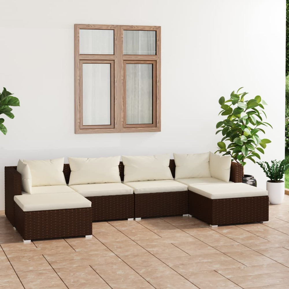 6-delige Loungeset met kussens poly rattan bruin MeubelReus