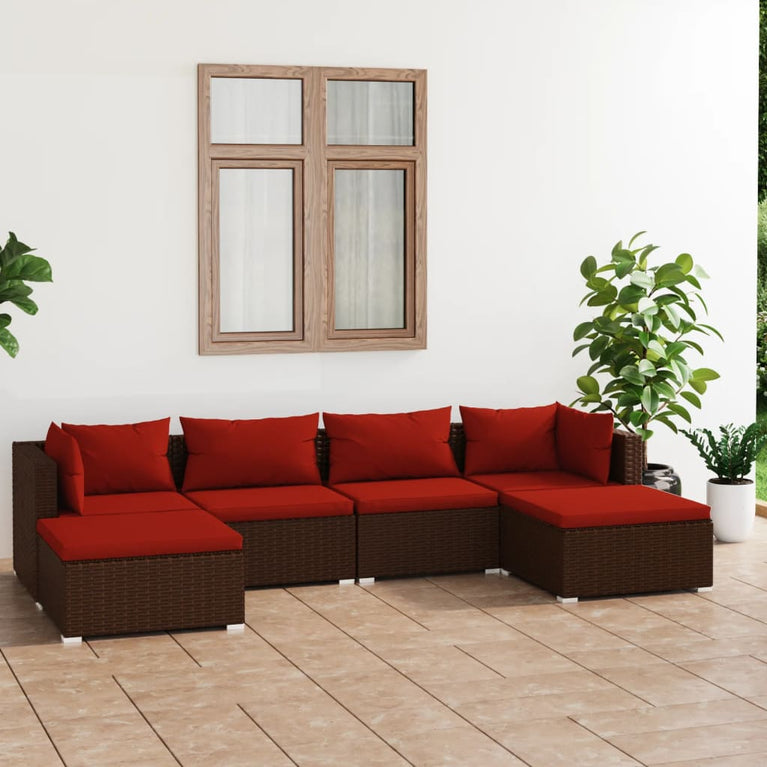 6-delige Loungeset met kussens poly rattan bruin MeubelReus