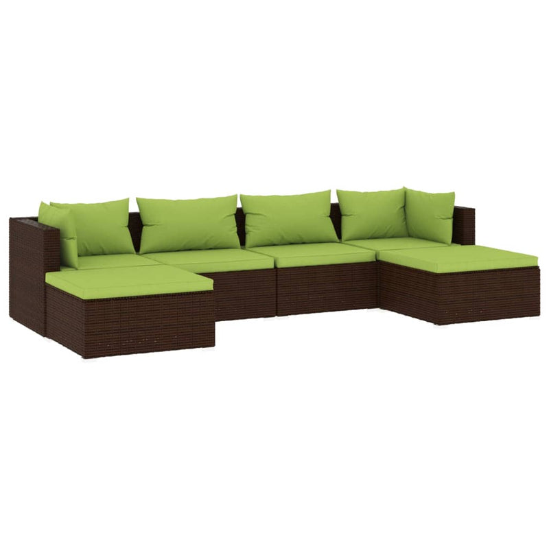6-delige Loungeset met kussens poly rattan bruin MeubelReus