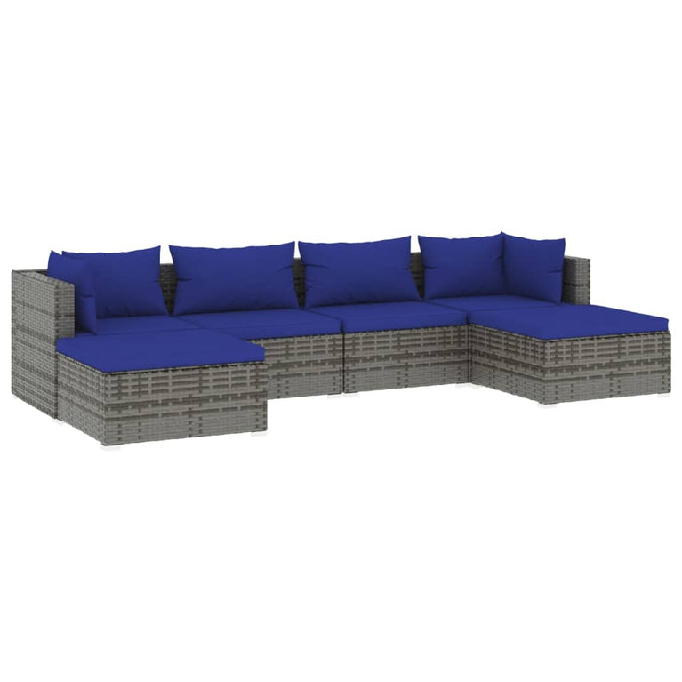 6-delige Loungeset met kussens poly rattan grijs MeubelReus