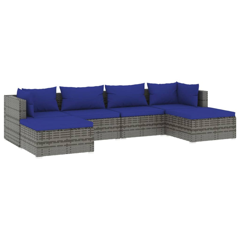 6-delige Loungeset met kussens poly rattan grijs MeubelReus