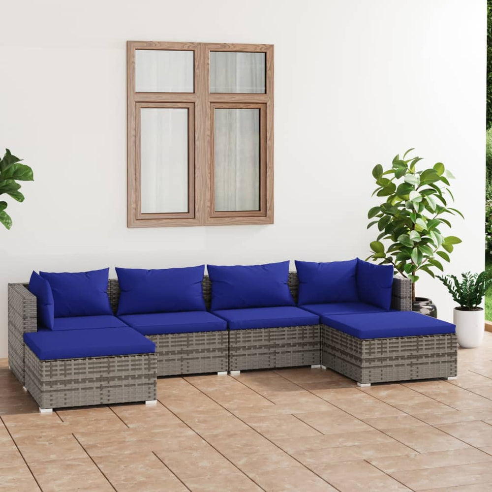 6-delige Loungeset met kussens poly rattan grijs MeubelReus