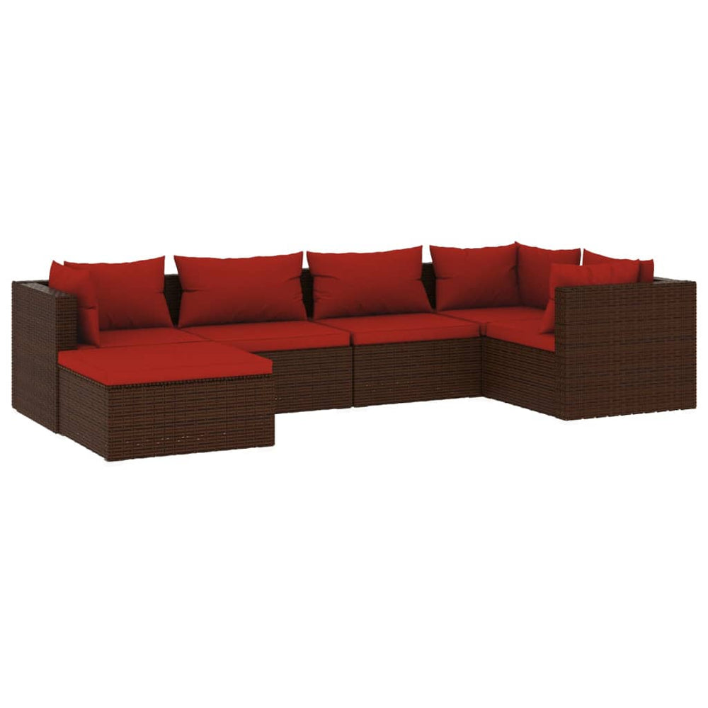 6-delige Loungeset met kussens poly rattan bruin MeubelReus