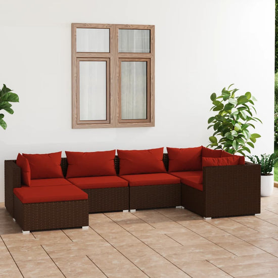 6-delige Loungeset met kussens poly rattan bruin MeubelReus