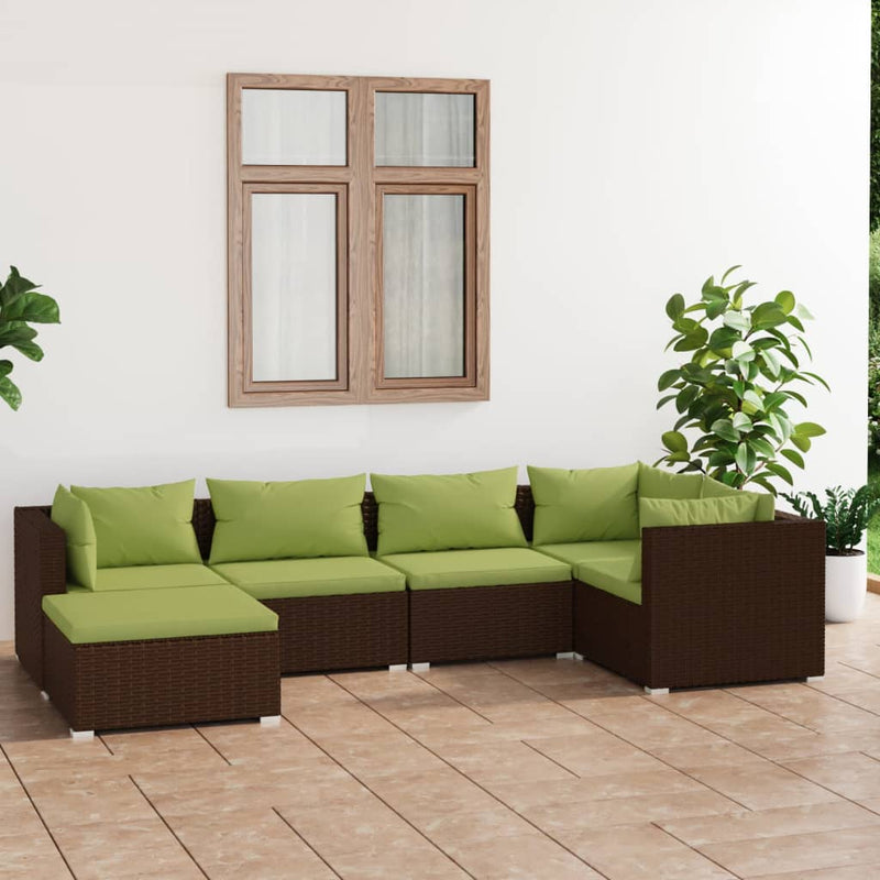 6-delige Loungeset met kussens poly rattan bruin MeubelReus