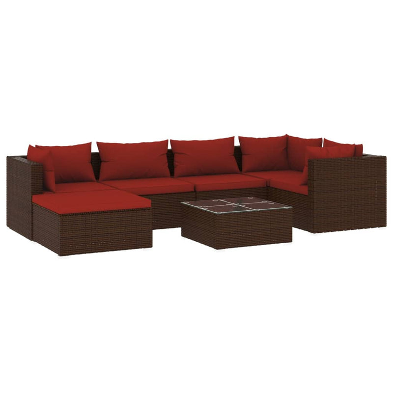 7-delige Loungeset met kussens poly rattan bruin MeubelReus