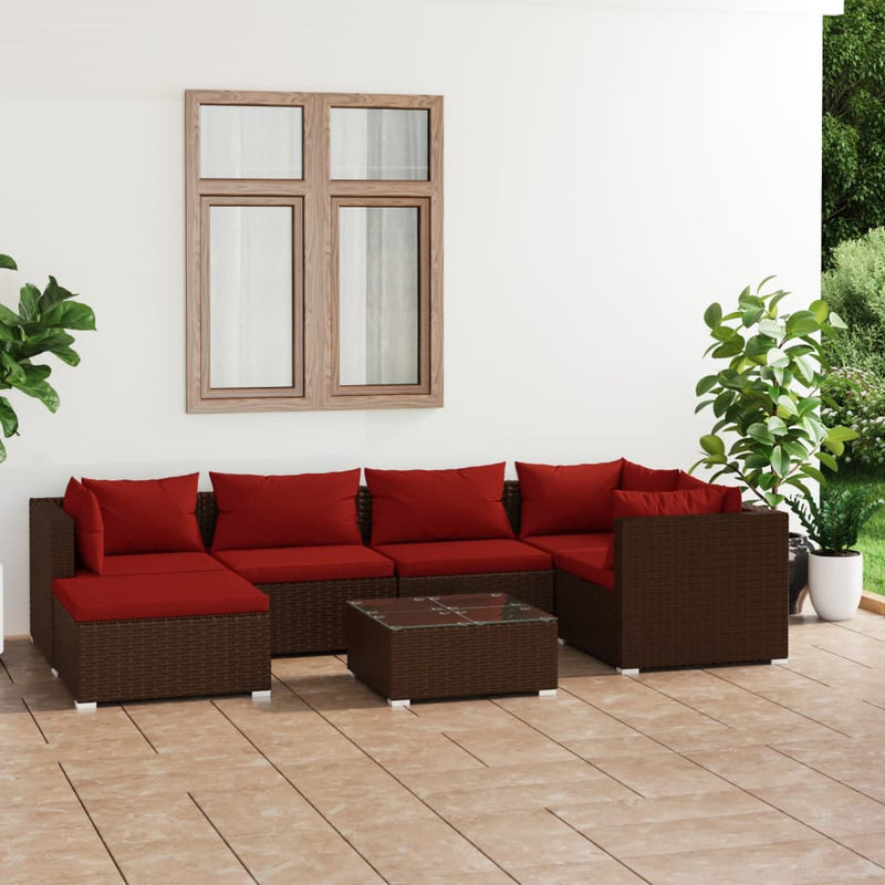 7-delige Loungeset met kussens poly rattan bruin MeubelReus