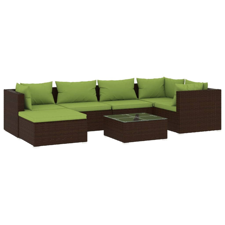 7-delige Loungeset met kussens poly rattan bruin MeubelReus