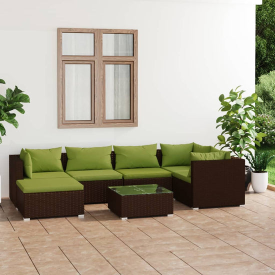 7-delige Loungeset met kussens poly rattan bruin MeubelReus