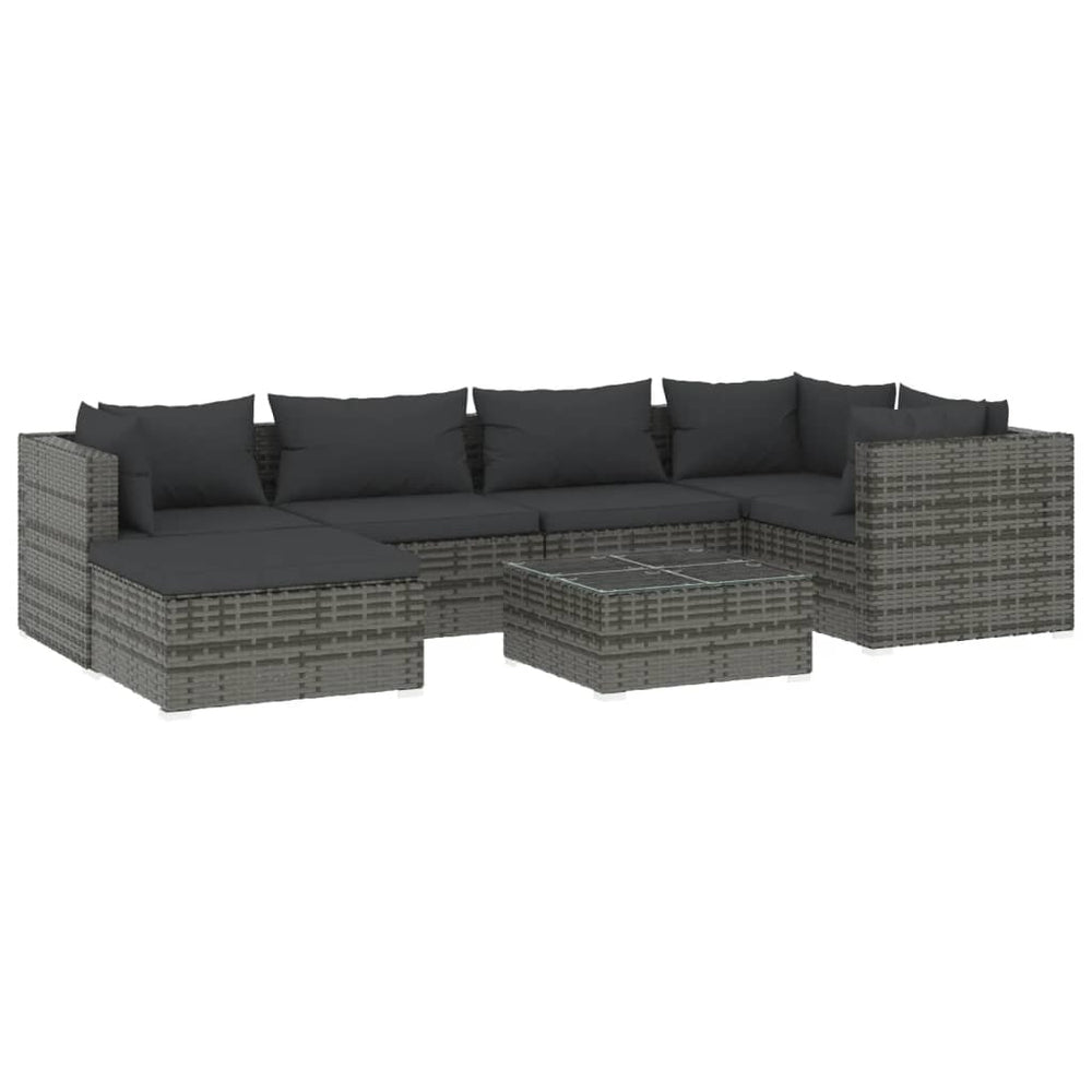 7-delige Loungeset met kussens poly rattan grijs MeubelReus