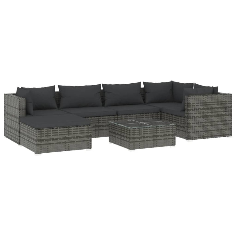 7-delige Loungeset met kussens poly rattan grijs MeubelReus