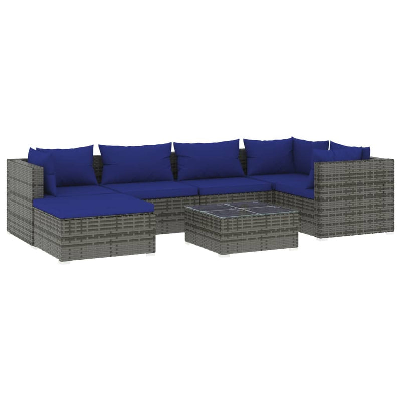 7-delige Loungeset met kussens poly rattan grijs MeubelReus
