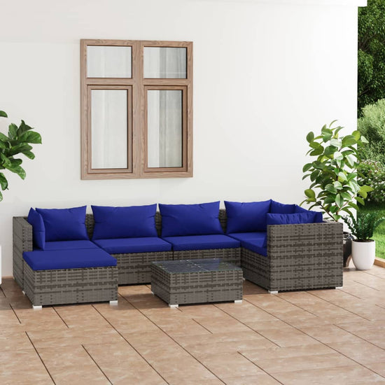7-delige Loungeset met kussens poly rattan grijs MeubelReus