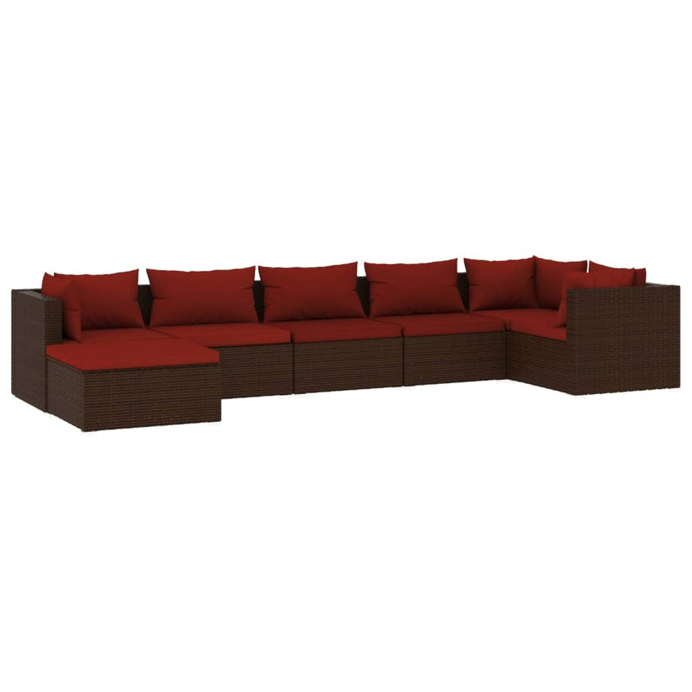7-delige Loungeset met kussens poly rattan bruin MeubelReus