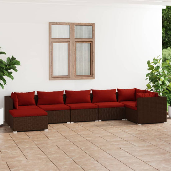 7-delige Loungeset met kussens poly rattan bruin MeubelReus
