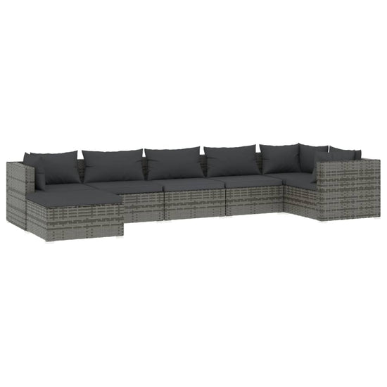 7-delige Loungeset met kussens poly rattan grijs MeubelReus