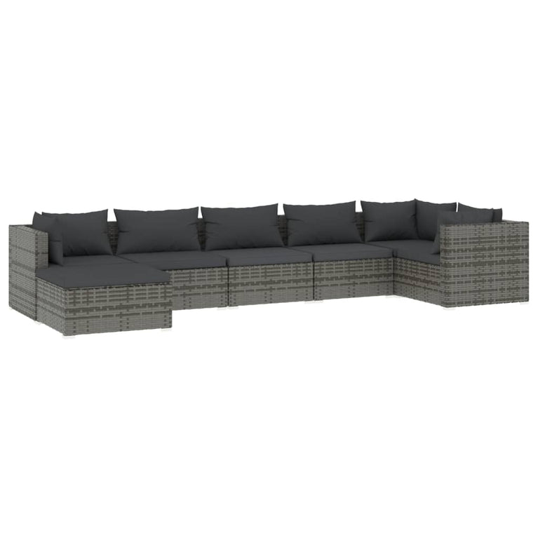 7-delige Loungeset met kussens poly rattan grijs MeubelReus
