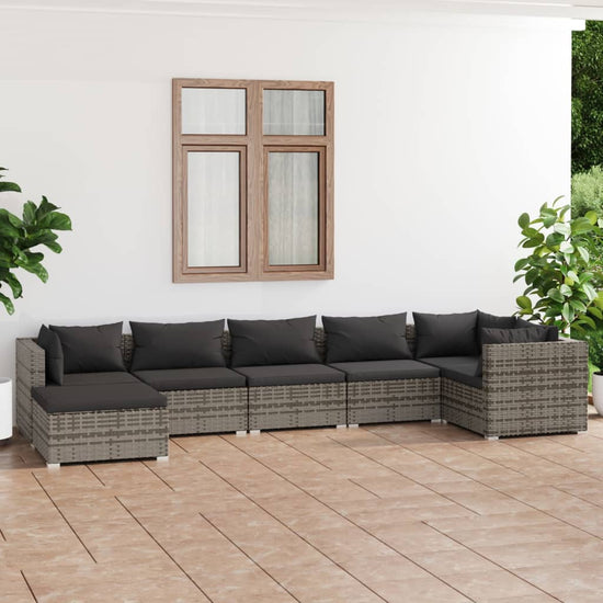 7-delige Loungeset met kussens poly rattan grijs MeubelReus