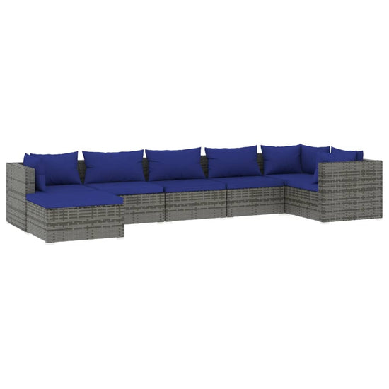 7-delige Loungeset met kussens poly rattan grijs MeubelReus