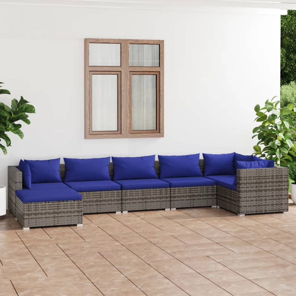 7-delige Loungeset met kussens poly rattan grijs MeubelReus