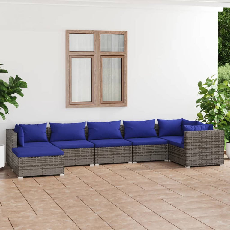 7-delige Loungeset met kussens poly rattan grijs MeubelReus