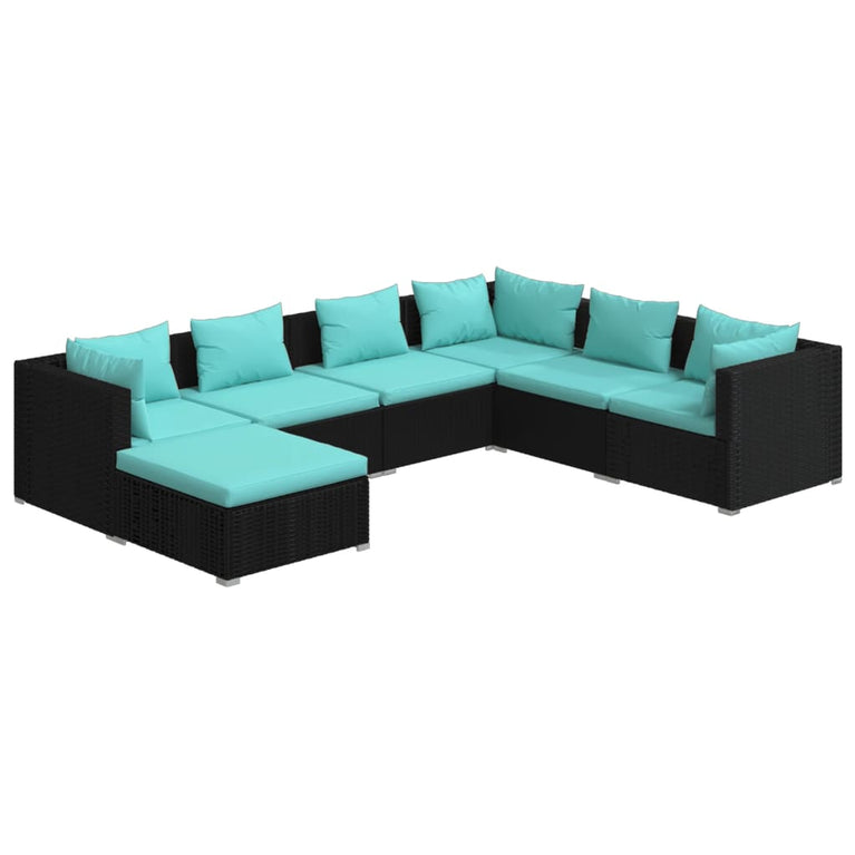 7-delige Loungeset met kussens poly rattan zwart MeubelReus
